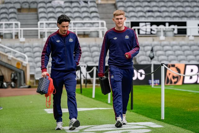 Lewis Hall of Newcastle United and Leo Shahar of Newcastle United arrive at the stadium prior to kick off during the Premier League match Newcastle Untied vs Everton at St. James's Park, Newcastle, United Kingdom on 28 February 2026

(Photo by Maynard Manyowa/News Images)