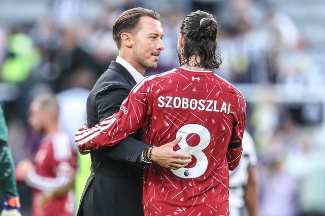 Matthias Jaissle manager of Newcastle United embraces Dominik Szoboszlai of Liverpool after the game during the Premier League match Newcastle Untied vs Liverpool at St. James's Park, Newcastle, United Kingdom on 23 August 2026

(Photo by Alfie Cosgrove/News Images)