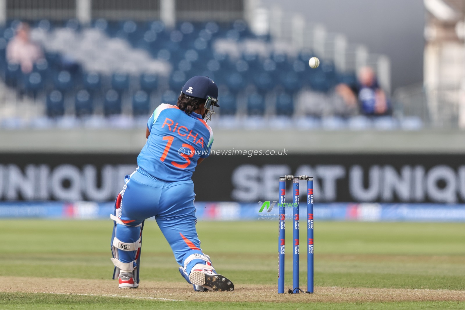Richa Ghosh of India plays a shot during the 3rd Metro Bank One Day International England Women vs India Women at Banks Homes Riverside Stadium, Chester-le-street, United Kingdom, 22nd July 2025

(Photo by Alfie Cosgrove/News Images)