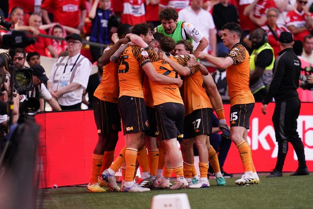 Hull city celebrate goal to make it 1-0 during the Sky Bet Championship Playoffs Final match Hull City vs Middlesbrough at Wembley Stadium, London, United Kingdom on 23 May 2026

(Photo by Harvey Murphy/News Images)