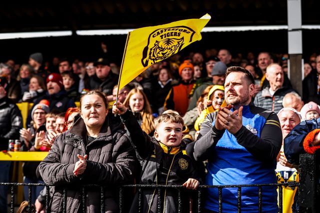 Castleford Tigers fans during the Betfred Super League round 7 match Castleford Tigers vs Wakefield Trinity at OneBore Stadium, Castleford, Untied Kingdom on 05 April 2026

(Photo by Alfie Cosgrove/News Images)