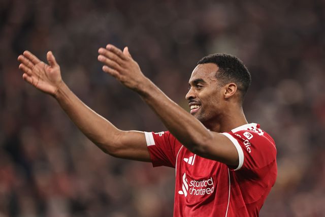 Ryan Gravenberch of Liverpool celebrates his goal to make it 3-0 (3-1 agg) during the UEFA Champions League last 16 second leg match Liverpool vs Galatasaray at Anfield, Liverpool, United Kingdom on 18 March 2026

(Photo by Alfie Cosgrove/News Images