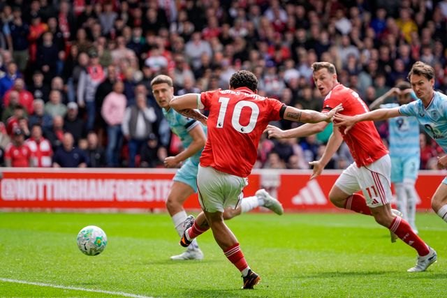 Morgan Gibbs-White of Nottingham Forest scores to make it  1-1 during the Premier League match Nottingham Forest vs Burnley at City Ground, Nottingham, United Kingdom on 19 April 2026

(Photo by Maynard Manyowa/News Images)