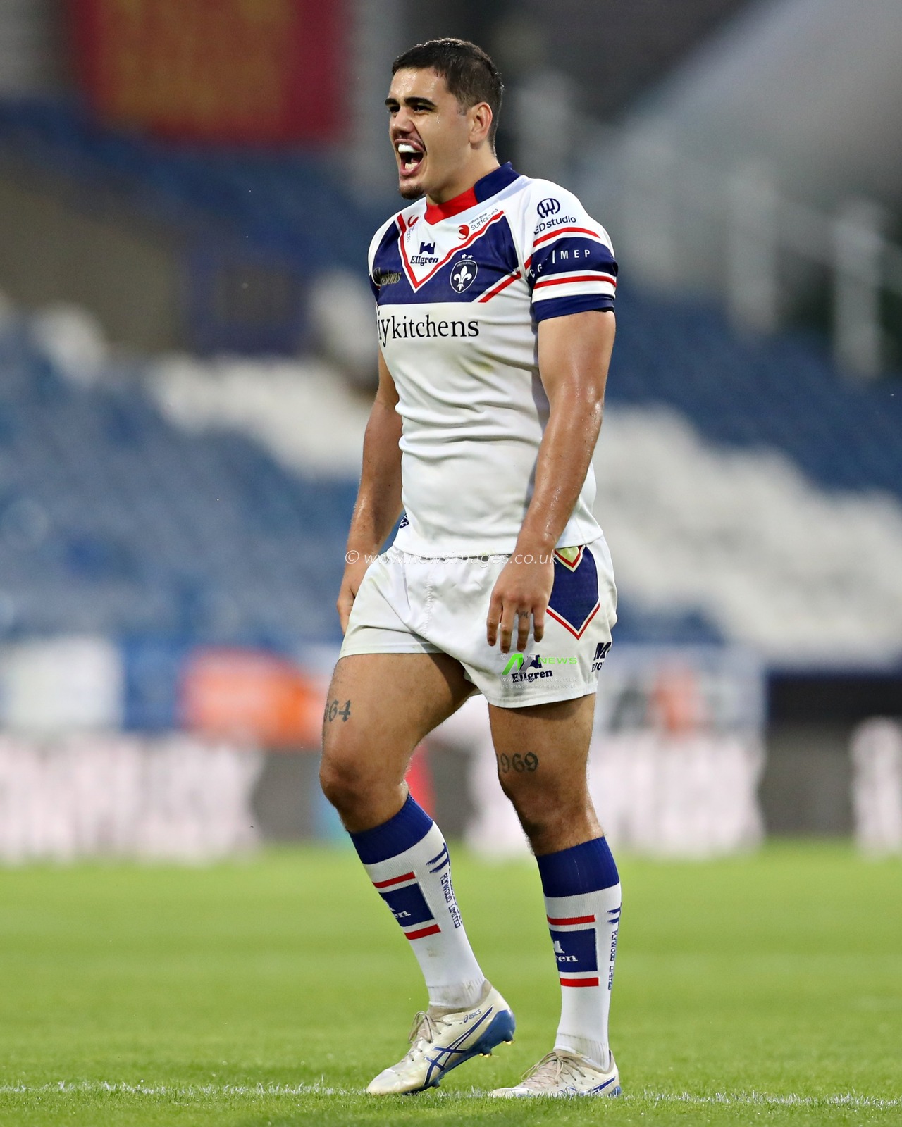 Caleb Hamlin-Uele of Wakefield Trinity during the Betfred Super League round 19 match Huddersfield Giants vs Wakefield Trinity at the Accu Stadium, Huddersfield, United Kingdom, 18th July 2025(Photo by Sam Eaden/News Images)