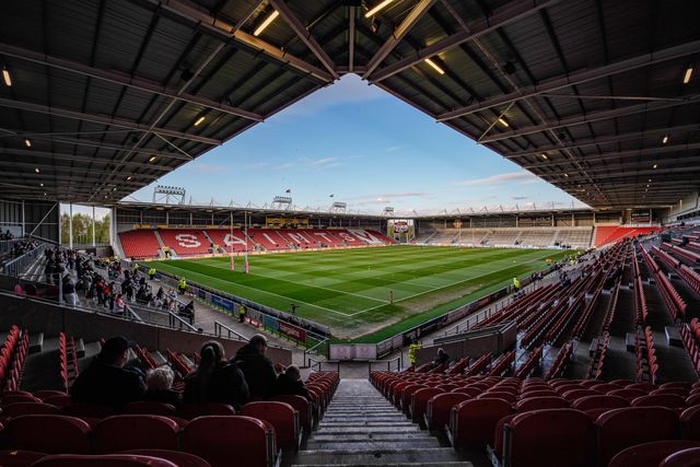 A general view of the pitch, goal and stands during the Betfred Challenge Cup Quarter Final match St Helens vs Catalans Dragons at The BrewDog Stadium, St Helens, United Kingdom on 10 April 2026

(Photo by Maynard Manyowa/News Images)