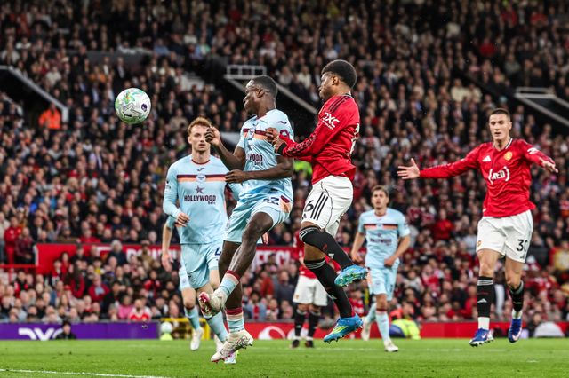 Amad Diallo of Manchester United heads on goalduring the Premier League match Manchester United vs Brentford at Old Trafford, Manchester, United Kingdom on 27 April 2026

(Photo by Mark Cosgrove/News Images)