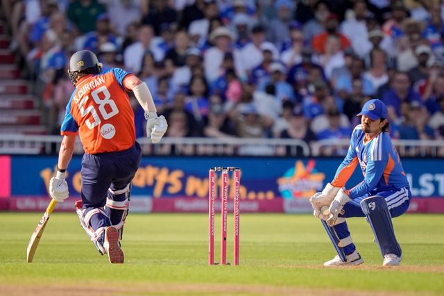 Sam Curran of England reaches for the crease  during the Third Vitality T20 International match England vs India at Trent Bridge, Nottingham, United Kingdom on 07 July 2026

(Photo by Maynard Manyowa/News Images)