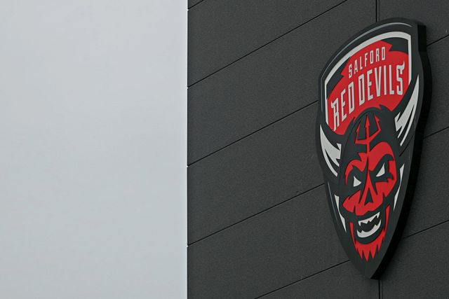 The Salford Red Devils badge before the Betfred Super League round 17 match Salford Red Devils vs Warrington Wolves at Salford Community Stadium, Eccles, United Kingdom, 4th July 2025

(Photo by Sam Eaden/News Images)