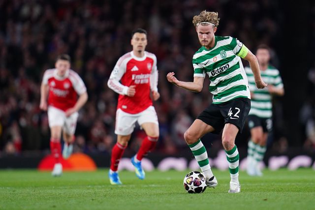 Morten Hjulmand of Sporting CP on the ball during the UEFA Champions League Quarter Finals match Arsenal vs Sporting CP at Arsenal stadium, London, United Kingdom on 15 April 2026

(Photo by Harvey Murphy/News Images)