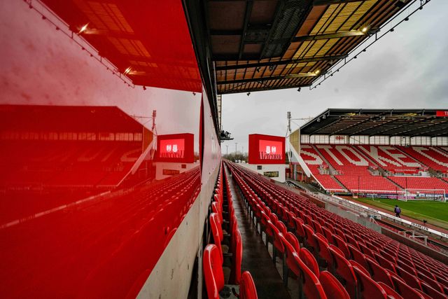 A general view of the seats with reflection of water puddle during the Emirates FA Cup 4th Round  match Stoke City vs Fulham at Bet365 Stadium, Stoke On Trent, United Kingdom on 15 February 2026

(Photo by Maynard Manyowa/News Images)