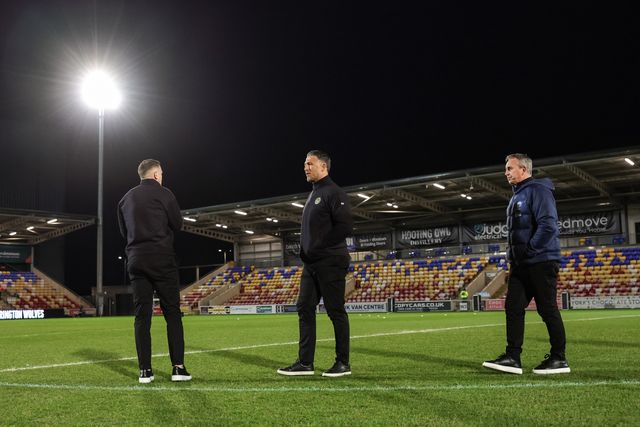Sam Burgess head coach of Warrington Wolves, Steve McNamara and Ben Currie inspect the pitch during the Betfred Super League Round 4 match York Knights vs Warrington Wolves at LNER Community Stadium, York, United Kingdom on 06 March 2026

(Photo by Mark Cosgrove/News Images)