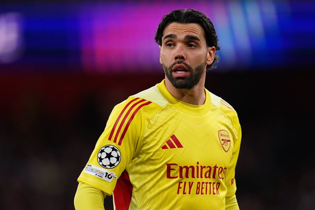 Arsenal goalkeeper David Raya during the UEFA Champions League Quarter Finals match Arsenal vs Sporting CP at Arsenal stadium, London, United Kingdom on 15 April 2026

(Photo by Harvey Murphy/News Images)
