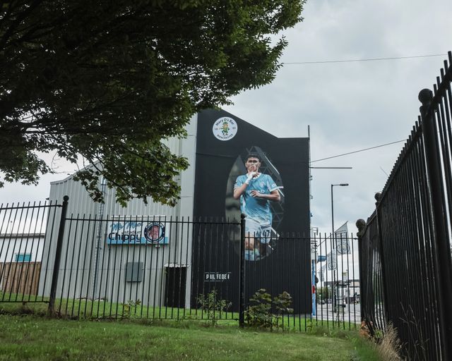 A Phil Foden of Manchester City mural on the side of the Mary D’s bar gable end during the Premier League match Manchester City vs Coventry City at Etihad Stadium, Manchester, United Kingdom on 05 September 2026

(Photo by Mark Cosgrove/News Images)