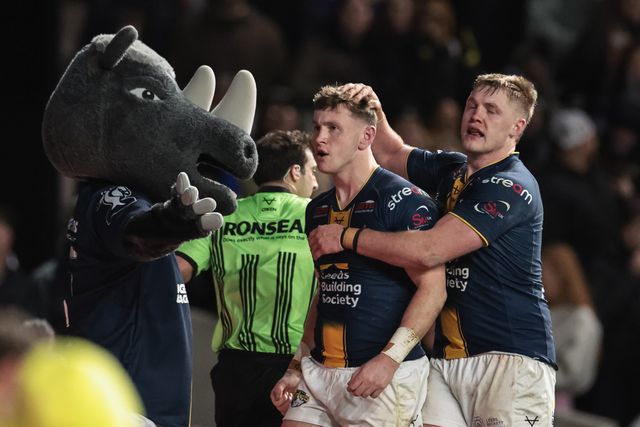 Harry Newman of Leeds Rhinos celebrates his try during the Betfred Super League Round 2 match Leeds Rhinos vs York Knights at AMT Headingley Stadium, Leeds, United Kingdom on 20 February 2026

(Photo by Mark Cosgrove/News Images)