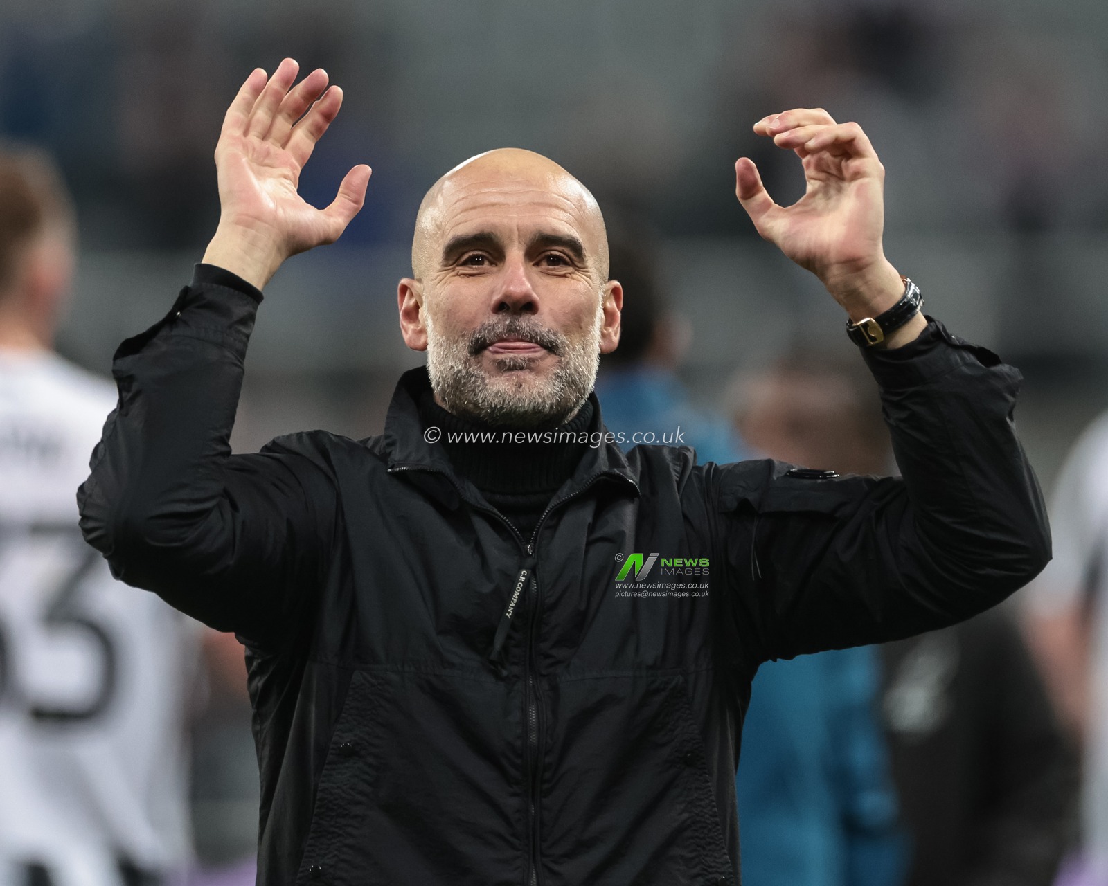 Pep Guardiola manager of Manchester City celebrates the 1-3 win with the traveling fans during the Emirates FA Cup 5th Round  match Newcastle Untied vs Manchester City at St. James's Park, Newcastle, United Kingdom on 07 March 2026

(Photo by Mark Cosgrove/News Images)