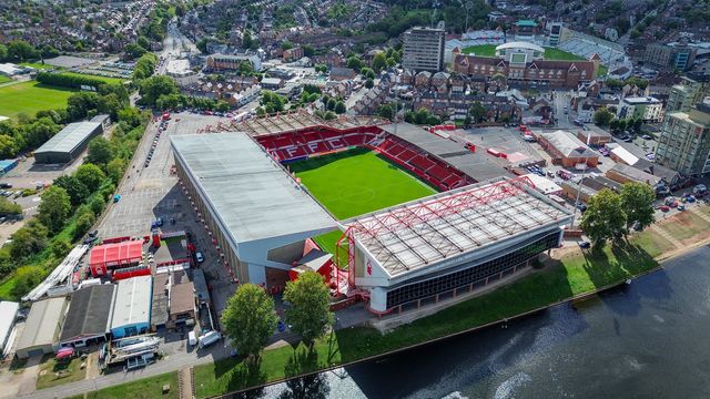 A general view of the stadium from the sky during the Premier League match Nottingham Forest vs Tottenham Hotspur at City Ground, Nottingham, United Kingdom on 05 September 2026

(Photo by Maynard Manyowa/News Images)