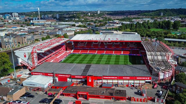 A general view of the stadium from the sky during the Premier League match Nottingham Forest vs Tottenham Hotspur at City Ground, Nottingham, United Kingdom on 05 September 2026

(Photo by Maynard Manyowa/News Images)