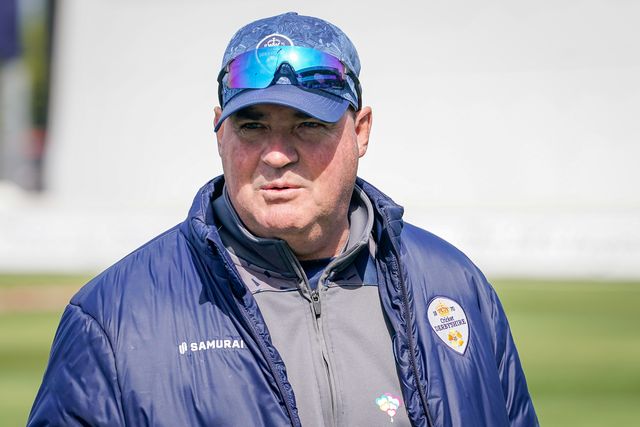 Derbyshire men head coach Mickey Arthur inspects the pitch prior to kick off during County Championship Division Two Derbyshire v Gloucestershire at The Central Co-Op County Ground, Derby, United Kingdom on 26 April 2026

(Photo by Maynard Manyowa/News Images)
