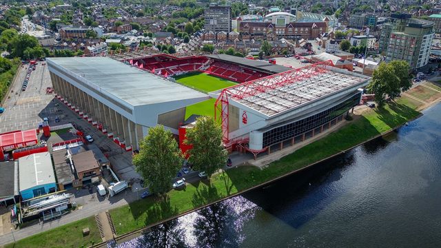 A general view of the stadium from the sky during the Premier League match Nottingham Forest vs Tottenham Hotspur at City Ground, Nottingham, United Kingdom on 05 September 2026

(Photo by Maynard Manyowa/News Images)