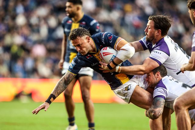 Chris Hankinson of Leeds Rhinos is tackled by Jay Pitts of Wakefield Trinity during the Betfred Super League round 10 match Leeds Rhinos vs Wakefield Trinity at AMT Headingley Stadium, Leeds, United Kingdom on 01 May 2026

(Photo by Alfie Cosgrove/News Images)
