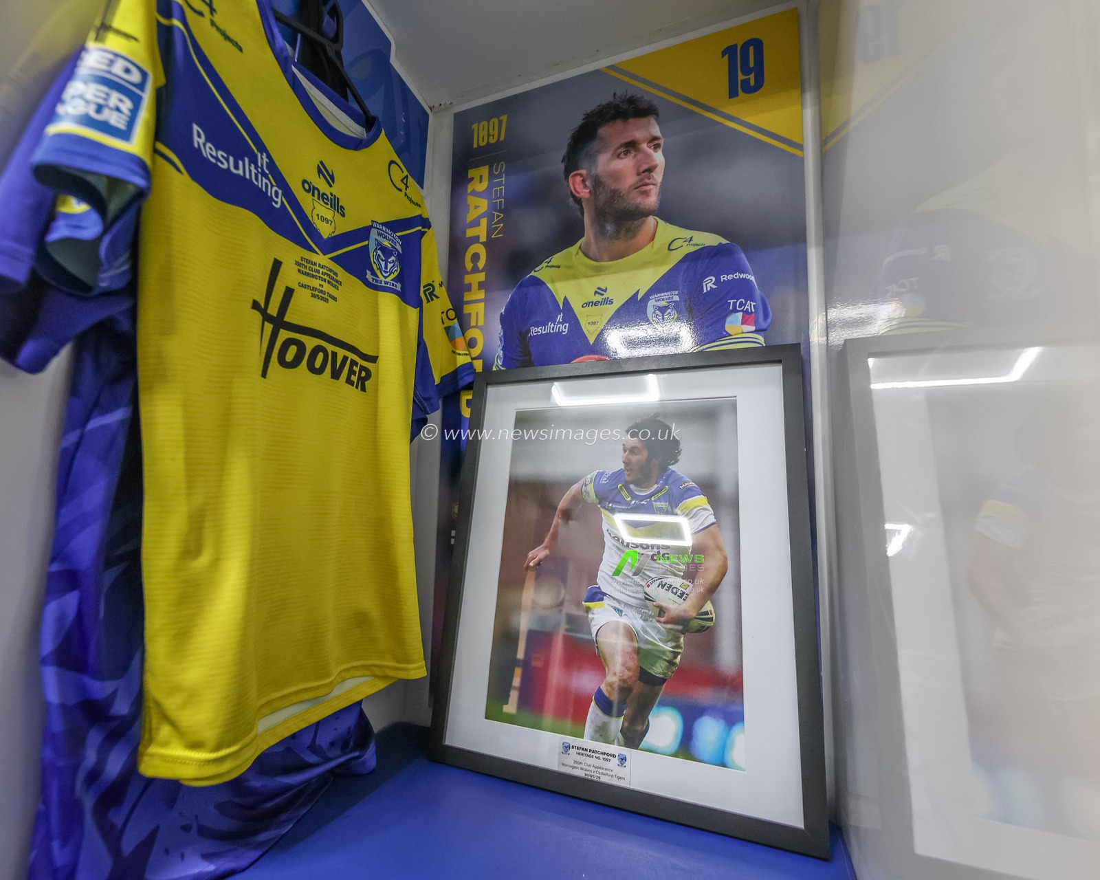 The shirt and locker of Stefan Ratchford as he makes his 350th club appearance for Warrington Wolves during the Betfred Super League Round 13 match Warrington Wolves vs Castleford Tigers at Halliwell Jones Stadium, Warrington, United Kingdom, 30th May 2025

(Photo by Mark Cosgrove/News Images)