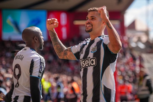 Bruno Guimaraes of Newcastle United celebrates Harvey Barnes of Newcastle United scoring a goal to make it  during the Premier League match Nottingham Forest vs Newcastle Untied at City Ground, Nottingham, United Kingdom on 10 May 2026

(Photo by Maynard Manyowa/News Images)