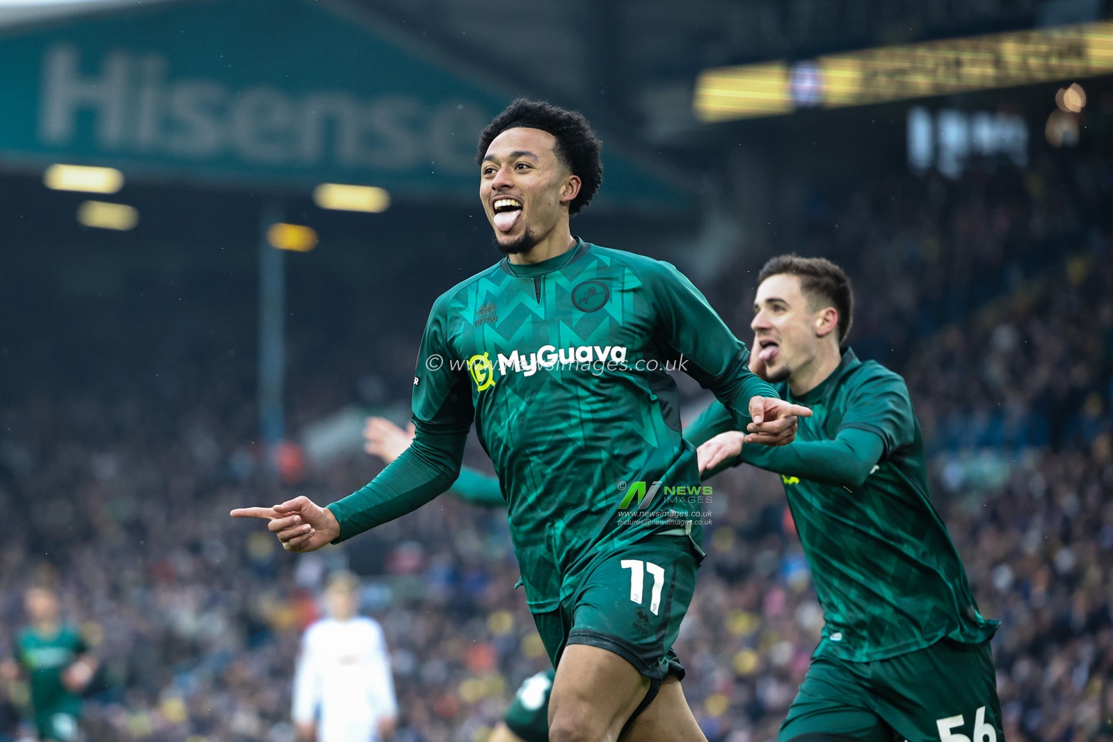 Femi Azeez of Millwall celebrates his goal to make it 0-2 during the Emirates FA Cup Fourth Round match Leeds United vs Millwall at Elland Road, Leeds, United Kingdom, 8th February 2025

(Photo by Mark Cosgrove/News Images)