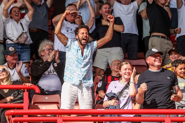 Bromley fans celebrate their goal making it 0-1 during the Sky Bet League One match Barnsley vs Bromley at Oakwell, Barnsley, United Kingdom on 15 August 2026

(Photo by Alfie Cosgrove/News Images)
