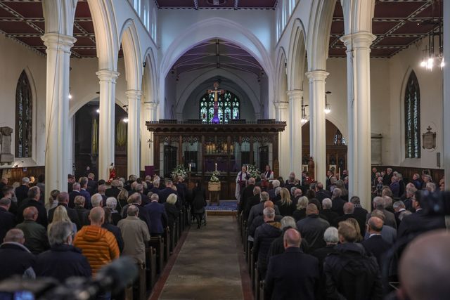 The service under way during the Funeral of Harold Dennis “Dickie” Bird OBE at St Mary's Church, Barnsley, United Kingdom, 19th October 2025

(Photo by Mark Cosgrove/News Images)