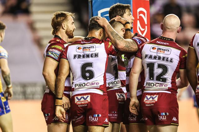 Bevan French of Wigan Warriors celebrates his try to make it 10-0 during the Betfred Super League round 27 match Wigan Warriors vs Leeds Rhinos at The Brick Community Stadium, Wigan, United Kingdom, 19th September 2025

(Photo by Alfie Cosgrove/News Images)