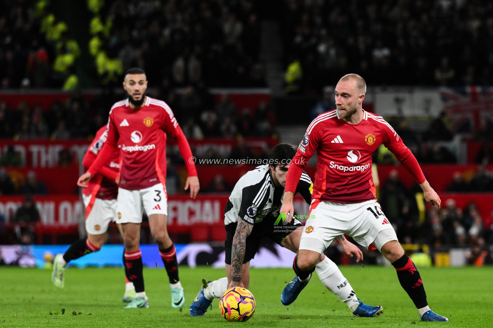 Christian Eriksen of Manchester United in action during the Premier League match Manchester United vs Newcastle United at Old Trafford, Manchester, United Kingdom, 30th December 2024

(Photo by Craig Thomas/News Images)