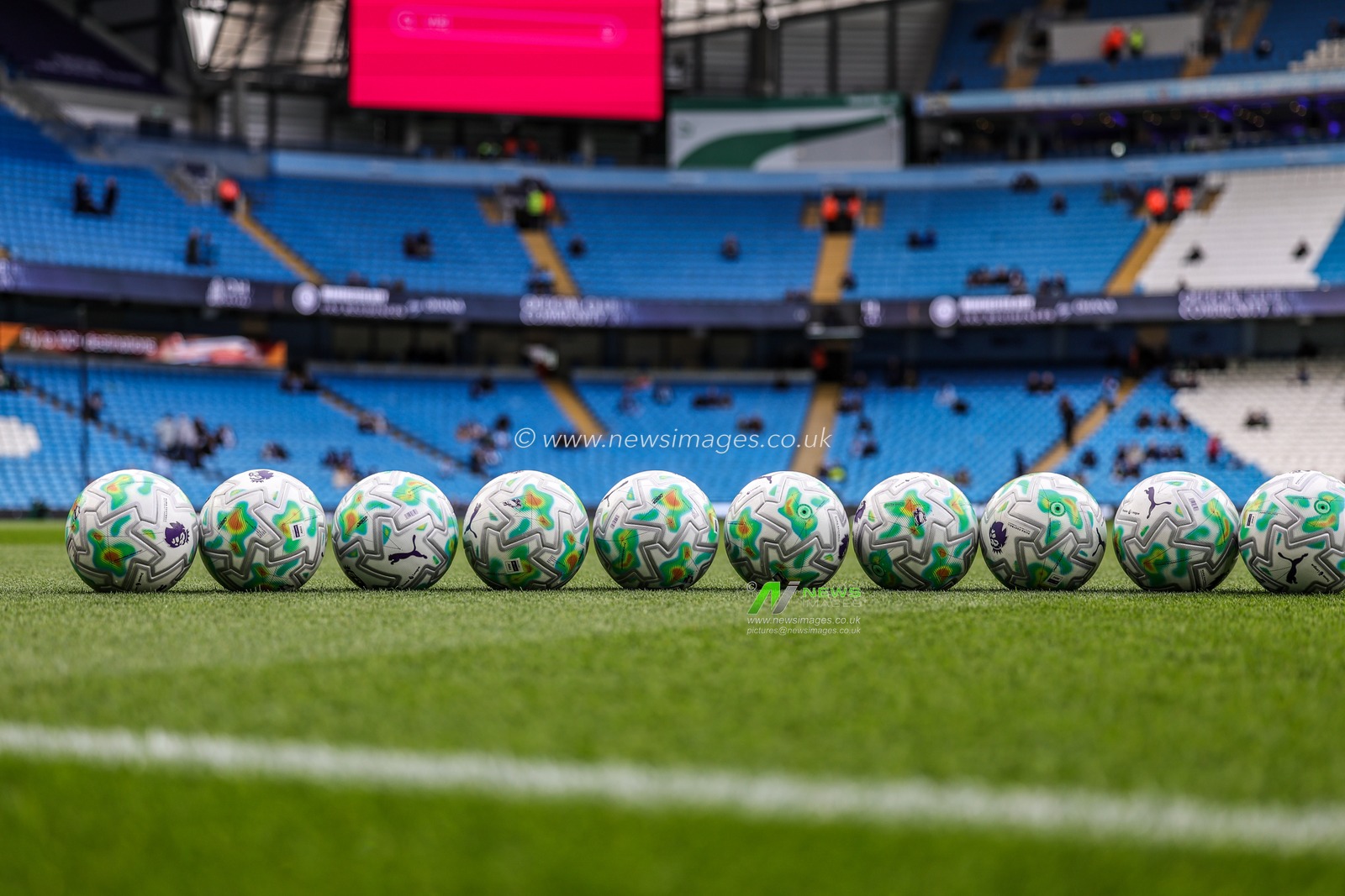 A line of warmup Premier League balls during the Premier League match Manchester City vs Crystal Palace at Etihad Stadium, Manchester, United Kingdom on 13 May 2026

(Photo by Mark Cosgrove/News Images)