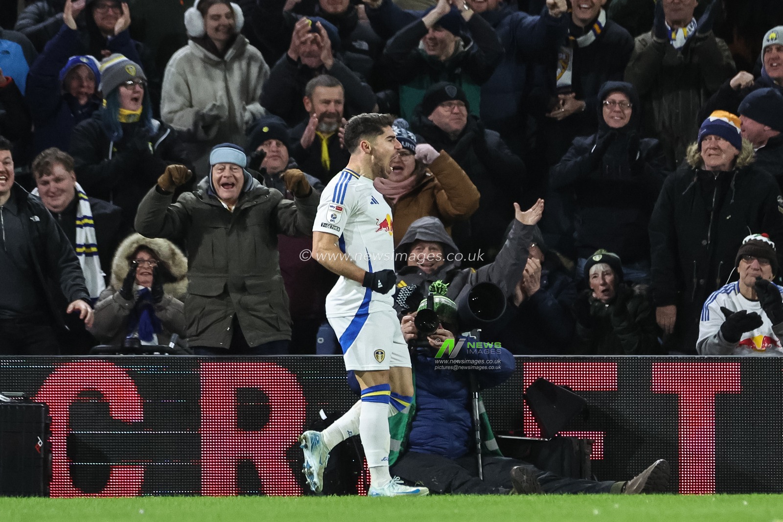 Manor Solomon of Leeds United celebrates his goal to make it 4-0 during the Sky Bet Championship match Leeds United vs Oxford United at Elland Road, Leeds, United Kingdom, 21st December 2024

(Photo by Mark Cosgrove/News Images)