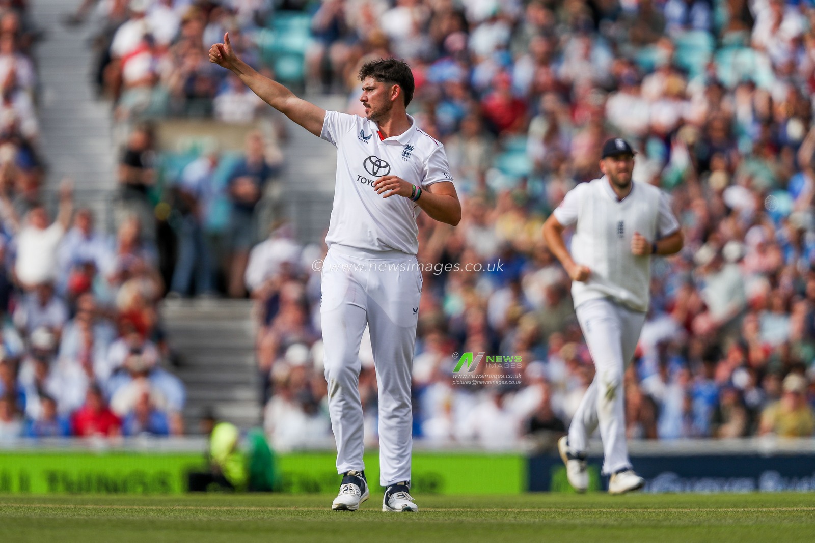 Josh Tongue of England celebrates after the dismissal of Ravindra Jadeja of India during the 5th Rothesay Test Match Day 3 England vs India at The Kia Oval, London, United Kingdom, 2nd August 2025

(Photo by Izzy Poles/News Images)