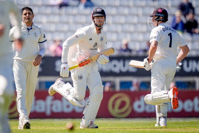 Oliver Price of Gloucestershire plays a straight drive and takes a single  during the County Championship Division Two Derbyshire vs Gloucestershire at The Central Co-Op County Ground, Derby, United Kingdom on 24 April 2026

(Photo by Maynard Manyowa/News Images)