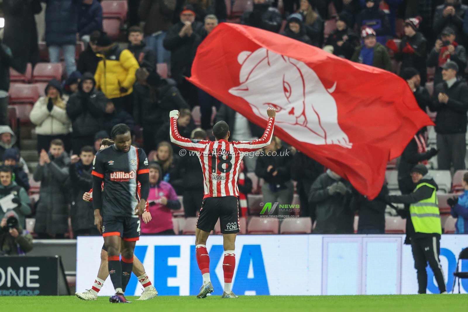 Wilson Isidor of Sunderland celebrates his goal to make it 2-0 during the Sky Bet Championship match Sunderland vs Luton Town at Stadium Of Light, Sunderland, United Kingdom, 12th February 2025

(Photo by Alfie Cosgrove/News Images)