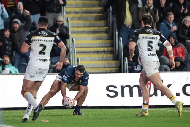 Ryan Hall of Leeds Rhinos goes over for a try during the Betfred Super League Round 2 match Leeds Rhinos vs York Knights at AMT Headingley Stadium, Leeds, United Kingdom on 20 February 2026

(Photo by Mark Cosgrove/News Images)