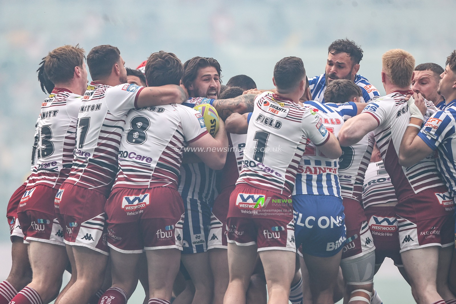 An altercation between the players in the first minute of the game during the Betfred Super League Magic Weekend match Wigan Warriors vs St Helens at Hill Dickinson Stadium, Liverpool, United Kingdom on 05 July 2026

(Photo by Alfie Cosgrove/News Images)