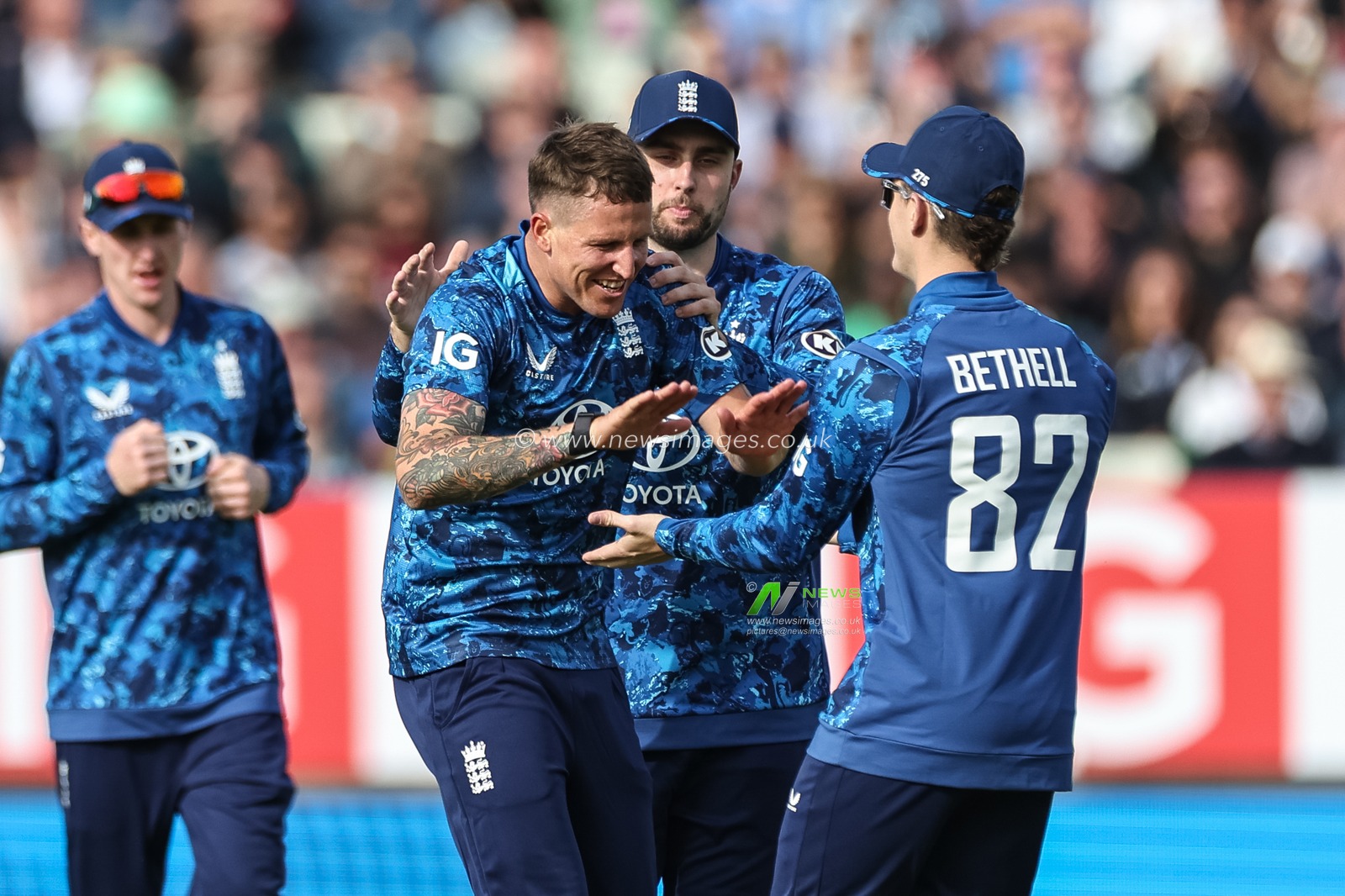 Brydon Carse of England celebrates the wicket of Brandon King of West Indies during the 1st Metro Bank ODI England vs West Indies at Edgbaston, Birmingham, United Kingdom, 29th May 2025

(Photo by Mark Cosgrove/News Images)