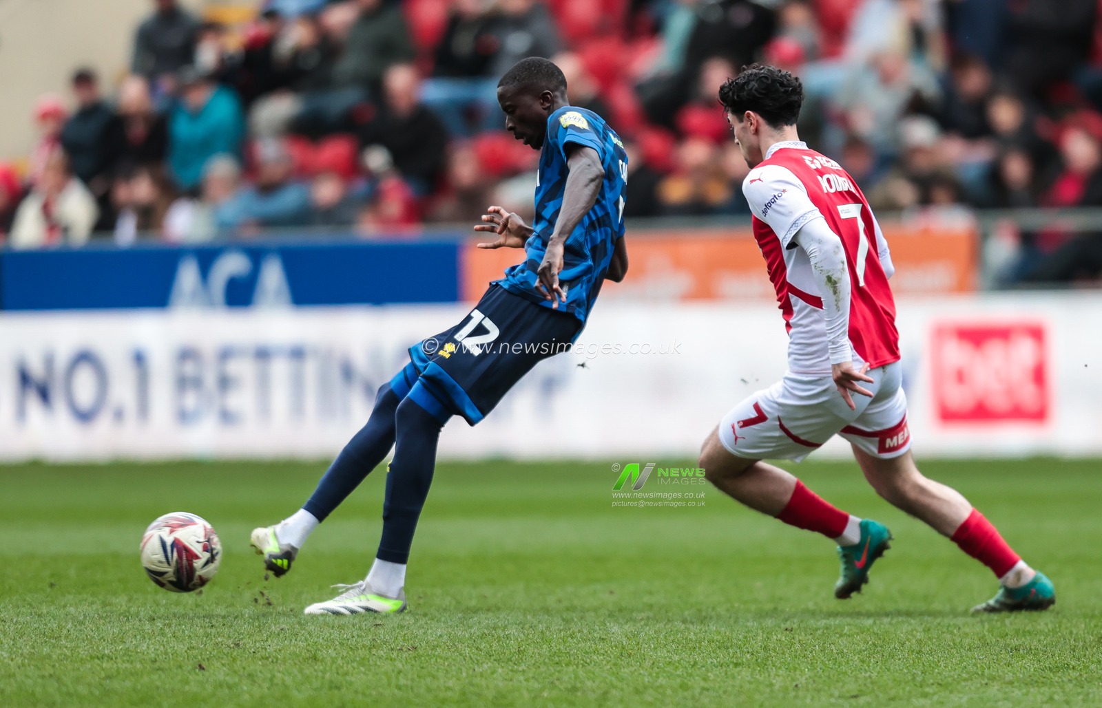 Panutche CamarÃ¡ of Crawley Town passes the ball during the Sky Bet League 1 match Rotherham United vs Crawley Town at New York Stadium, Rotherham, United Kingdom, 29th March 2025

(Photo by Richard Bierton/News Images)