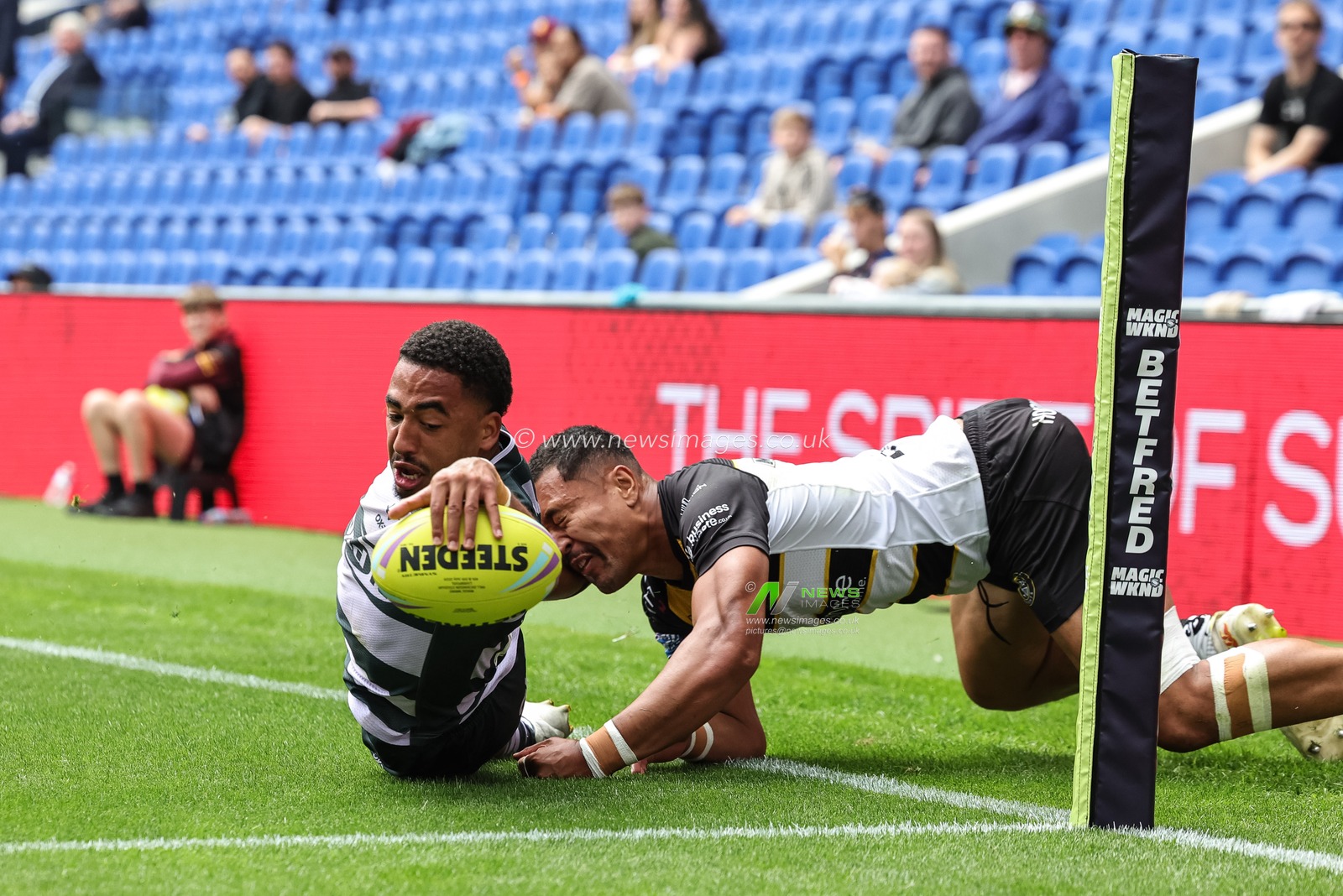 Tanguy Zenon of Huddersfield Giants goes over but is played out of touch, NO TRY during the Betfred Super League Magic Weekend match Huddersfield Giants vs York Knights at Hill Dickinson Stadium, Liverpool, United Kingdom on 04 July 2026

(Photo by Mark Cosgrove/News Images)