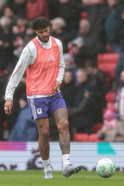Tyrone Mings of Aston Villa in the pregame warmup session during the Premier League match Manchester United vs Aston Villa at Old Trafford, Manchester, United Kingdom on 15 March 2026

(Photo by Mark Cosgrove/News Images)