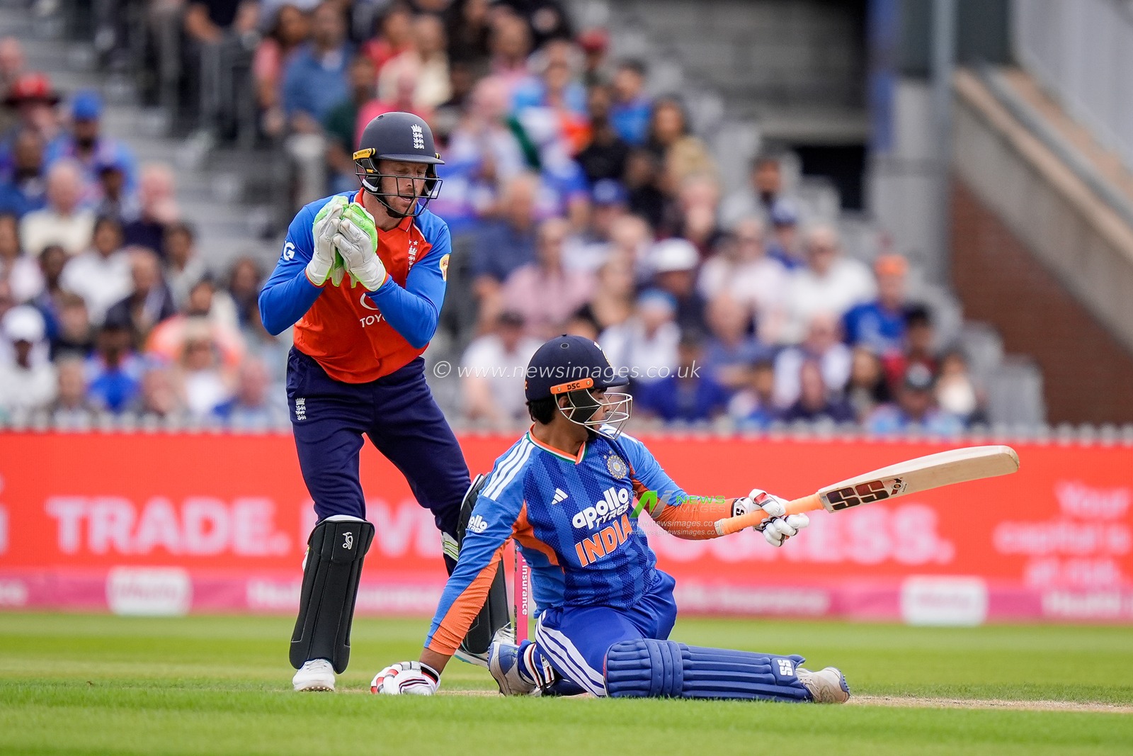 Vaibhav Sooryavanshi of India is stumped by Jos Buttler of England during the Second Vitality T20 International match England vs India at Old Trafford, Manchester, United Kingdom on 04 July 2026

(Photo by Maynard Manyowa/News Images)