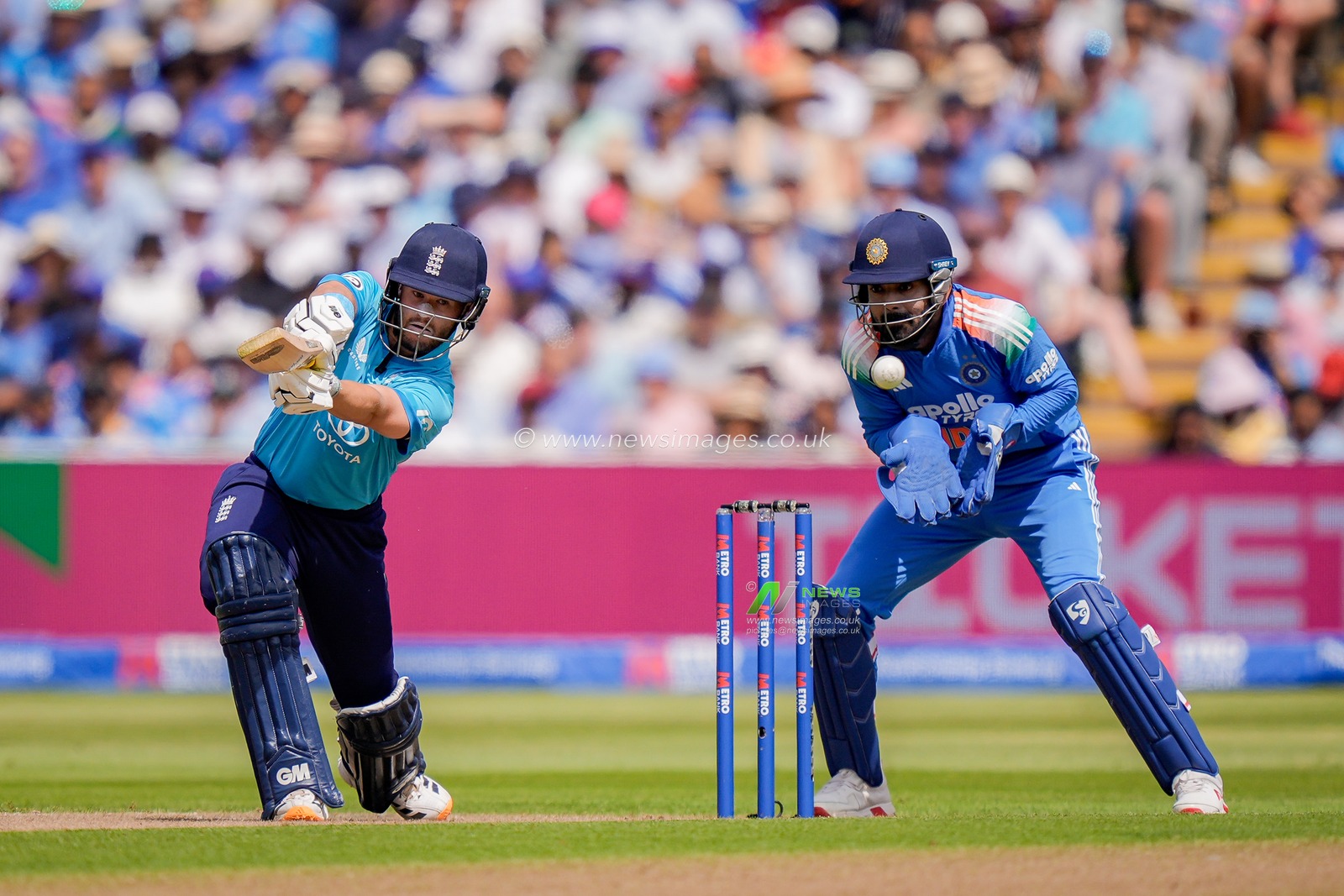Ben Duckett of England hits a four during the 1st Metro Bank ODI match England vs India at Edgbaston, Birmingham, United Kingdom on 14 July 2026

(Photo by Maynard Manyowa/News Images)