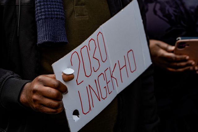 UK-based Zimbabweans gather outside the Zimbabwe Embassy in London on 18 April 2026 to protest the Constitution of Zimbabwe Amendment (No. 3) Bill, which critics say would extend President Mnangagwa’s rule until 2030 and strip citizens of the direct vote for president.

(Photo by Maynard Manyowa/News Images)