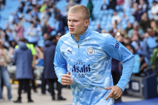 Erling Haaland of Manchester City in the pregame warmup session during the Premier League match Manchester City vs Coventry City at Etihad Stadium, Manchester, United Kingdom on 05 September 2026

(Photo by Mark Cosgrove/News Images)