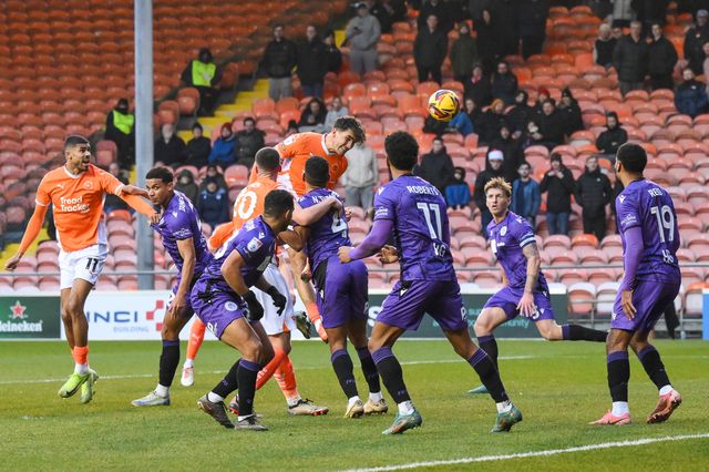 Kyle Joseph of Blackpool heads on goal during the Sky Bet League 1 match Blackpool vs Stevenage at Bloomfield Road, Blackpool, United Kingdom, 21st December 2024

(Photo by Craig Thomas/News Images)