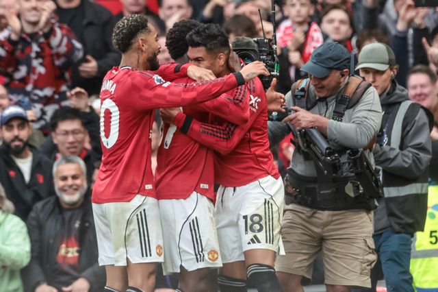 Kobbie Mainoo of Manchester United celebrates his goal to make it 3-2 during the Premier League match Manchester United vs Liverpool at Old Trafford, Manchester, United Kingdom on 03 May 2026

(Photo by Mark Cosgrove/News Images)