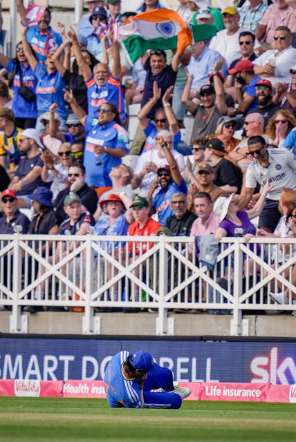 Abhishek Sharma of India catches England captain Harry Brook in the deep who is dismissed caught during the Third Vitality T20 International match England vs India at Trent Bridge, Nottingham, United Kingdom on 07 July 2026

(Photo by Maynard Manyowa/News Images)
