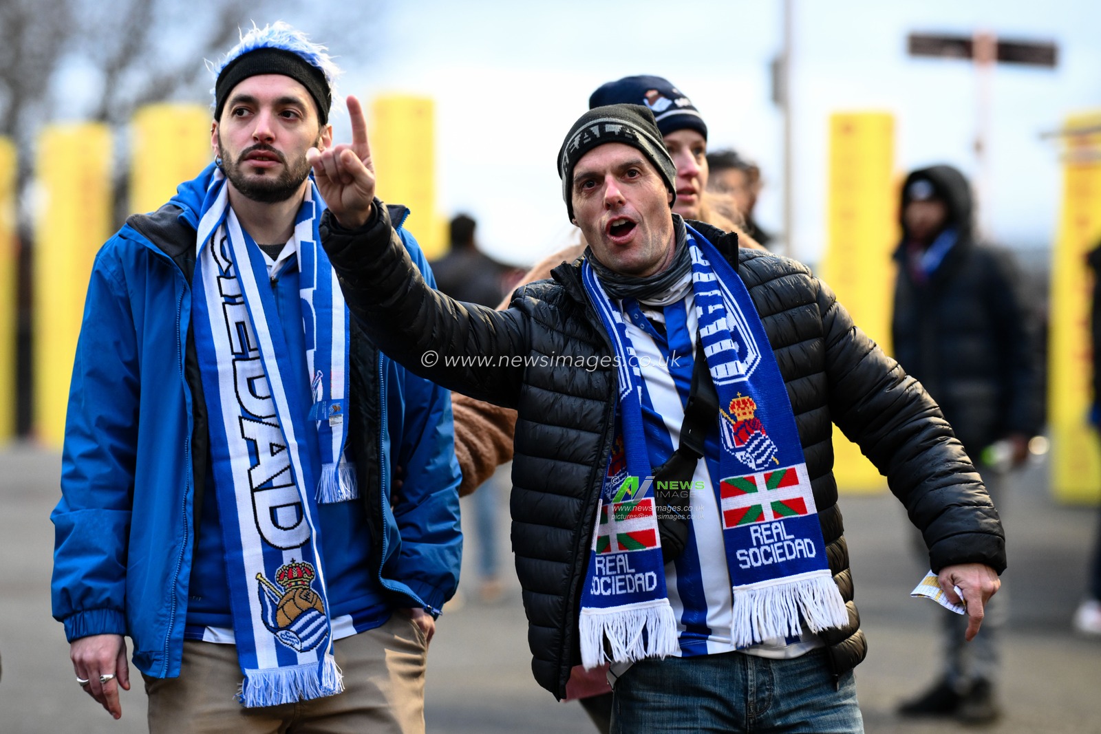 Real Sociedad fans arrive at Old Trafford during the UEFA Europa League Last 16 match Manchester United vs Real Sociedad at Old Trafford, Manchester, United Kingdom, 13th March 2025

(Photo by Craig Thomas/News Images)